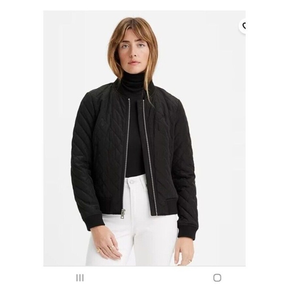 Levi's B. New Women's Ribbed Collar Sz Extra Small Black Quilted Bomber Jacket - Picture 1 of 7